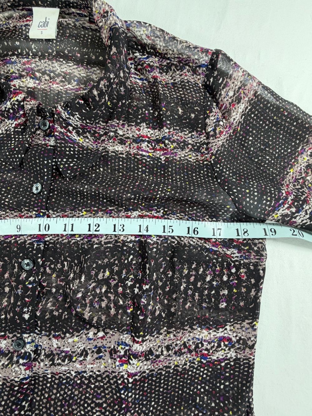 Cabi Sheer Button Front Blouse Small Abstract Print Long Sleeve Black - Picture 5 of 5